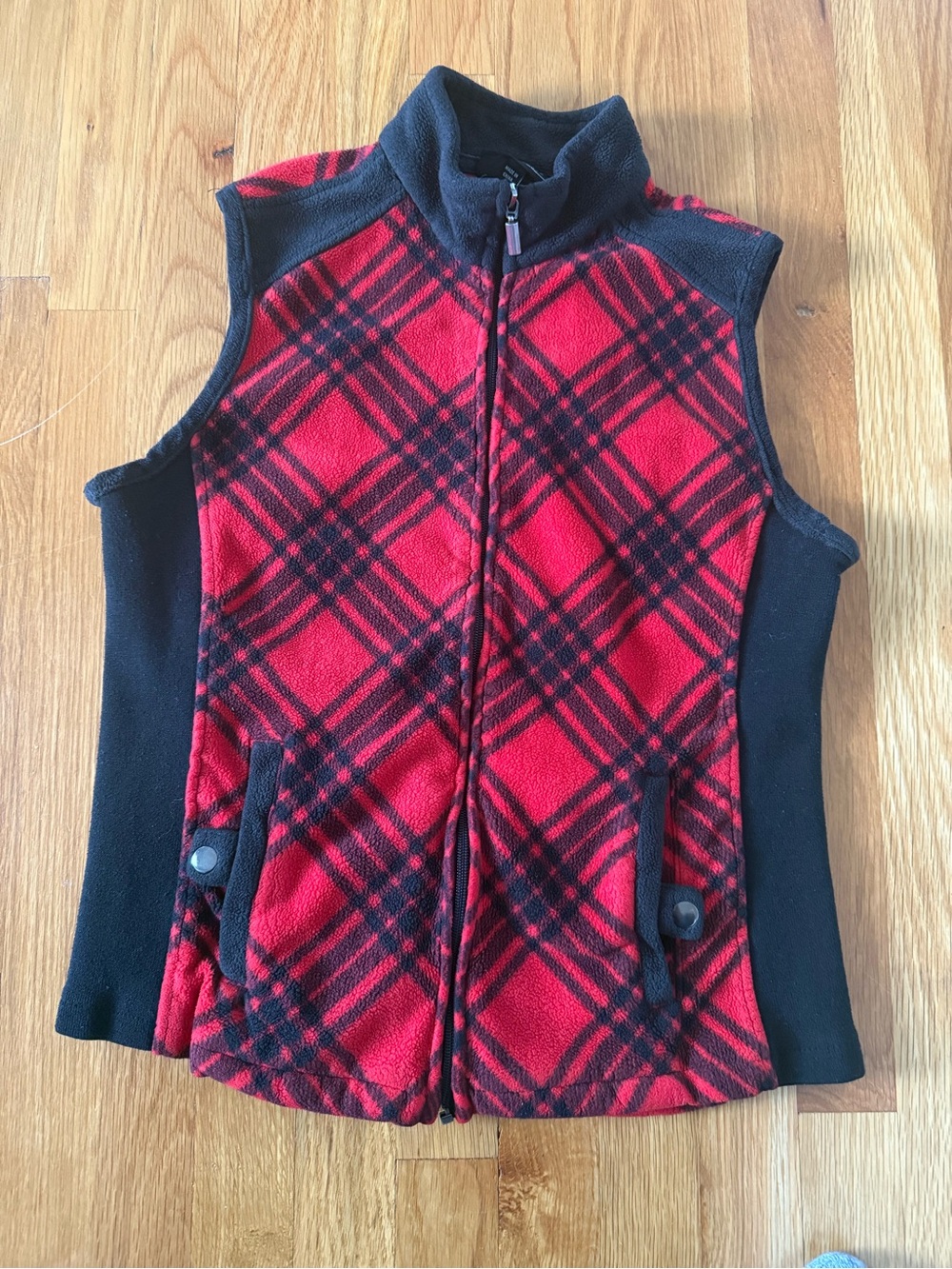 Jane Ashley Red and Black Plaid Fleece Vest